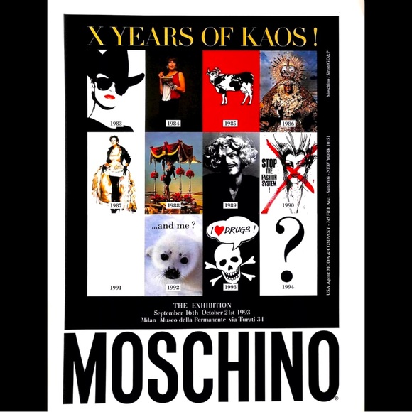 Original 1993 Moschino Vintage PRINT AD X Years Of Kaos Exhibition Fashion